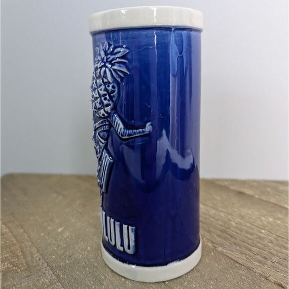 Vintage tiki glass ceramic Honolulu Blue and white pineapple - Picture 3 of 8